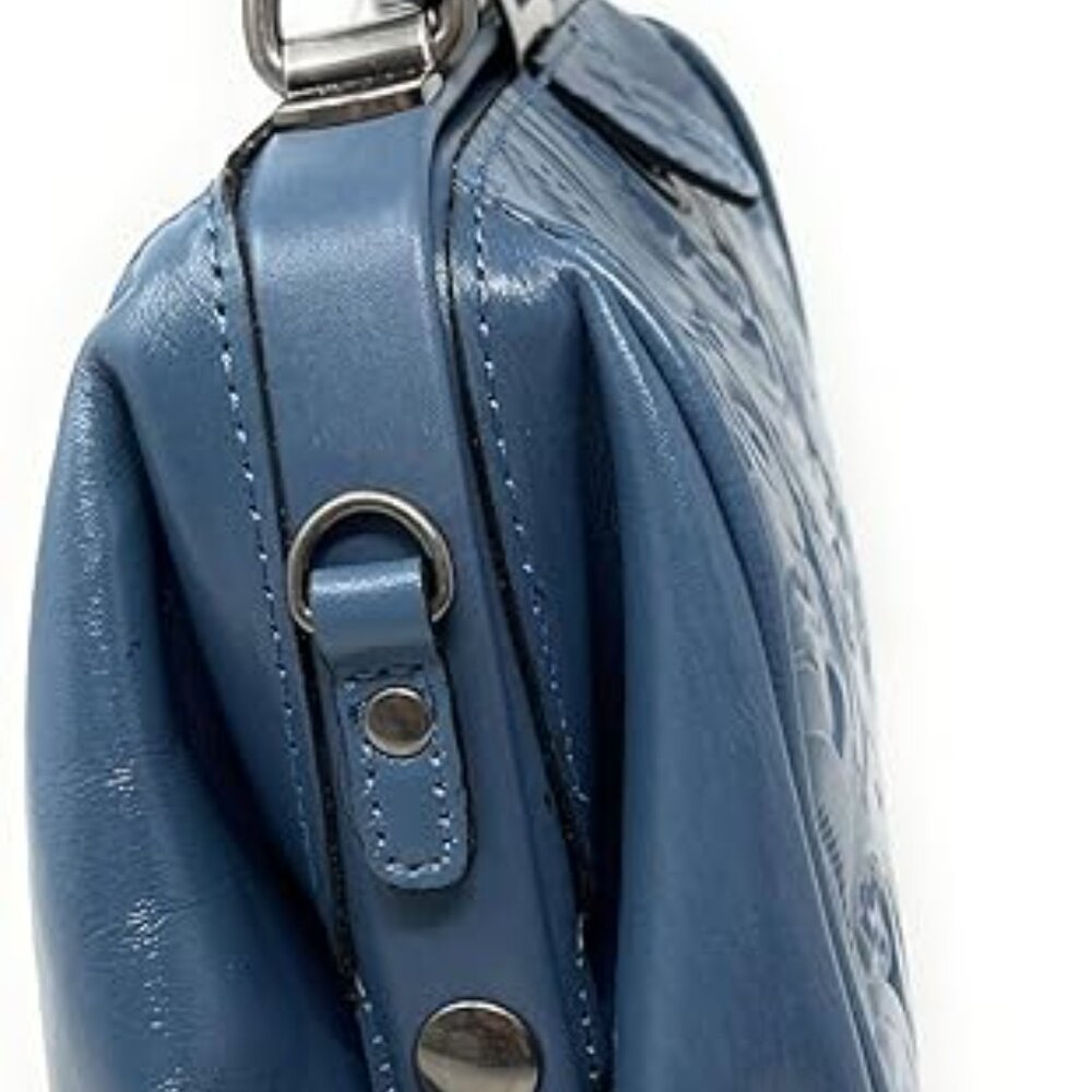 NWT Patricia Nash Safflower Blue Leather Gracchi Satchel w/ Shoulder Strap - Picture 3 of 5